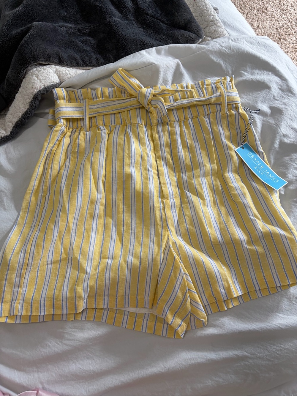 Draper James Yellow and White Striped Paperbag Waist Shorts with Tie